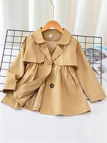 Young Girl Casual Classic French Double-Breasted Trench Coat Jacket - Khaki - View 5