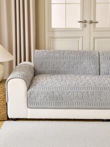 1pc Solid Color Dutch Velvet Sofa Cover, Fresh For Spring/Summer, Soft Skin-Friendly Machine Washable, Pet-Friendly Durable, All-Season Use, Holiday Decor Furniture Protection, Suitable For 1/2/3/4 Seater Sofa Armrest Backrest Sofa Cover - Light Grey - View 5