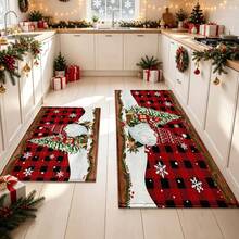 1pc Soft Faux Cashmere Material Floor Mat, Christmas Holiday Red Plaid Cartoon Decorative Rug, Kitchen Entrance Door Mat, Bedroom Door Anti-Slip Mat, Bathroom Non-Slip Mat, Festive Atmosphere Entryway Mat, Suitable For Multiple Scenes Anti-Slip Floor Mat, Room Decor, Holiday Gift - Multicolor - View 3