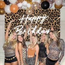 1pc Happy Birthday Backdrop Leopard Print, Cheetah Print Birthday Decorations Backdrop Banner For Women Cheetah Leopard Party Decorations For Wall, Photography Background - View 4