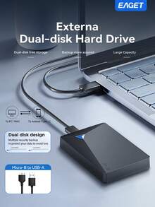 EAGET Hộp đựng ổ cứng di động 2 khay, siêu mỏng cho HDD 2.5 inch USB 3.0, hỗ trợ dung lượng 1TB, truyền dữ liệu nhanh, phù hợp cho máy tính để bàn và laptop, dùng để mở rộng lưu trữ và sao lưu dữ liệu - Xem 1