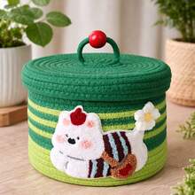 Cotton Rope Storage Basket With Lid, Dustproof Desktop Storage Bin, Creative Woven Organizer For Snacks Sundries, Household Home Storage Container, Random Style Sent - Multicolor - View 5