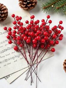 12pcs Artificial Red Berry Stems With Hawthorn, Christmas Berry Sprigs ...