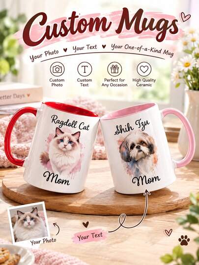 Customized Pet Photo Mugs, With Customizable Names, Are Perfect Gifts For Mom Dogs And Mom Cats, Ideal For Pet Lovers, Birthday Presents, Exclusive Gifts For Pet Owners, Pet Keepsakes, Valentine's Day Gifts, Mother's Day Gifts, And Christmas Gifts.