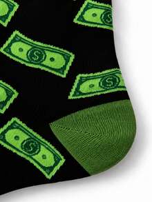 1/3/5 Pairs Men's Dollar Pattern Mid-Calf Socks, Black Base With Green Coin Design, Elastic And Comfortable. Unisex Style Suitable For All Seasons, Perfect For Daily Wear And Gifting. - Multicolor - View 8