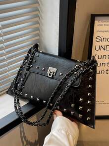 Fashionable And Elegant Street Holiday Solid Color Chain Retro Multifunctional Shoulder Bag Envelope Handbag, Y2k Bag, Gothic Punk Women's Bag - Black - View 10