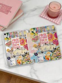 1pc Citrus & Convertible Car Tablet Case Compatible With IPad Mini6/Mini7/10.2/10.5/10.9 (Air4-Air8)/Pro 11/10th Gen/A16/Pro 11 2024 Models, Double-Sided Colorful Pattern, Transparent Acrylic Back Shell, Silk Texture 8-Angle Stand, Auto Sleep/Wake, Built-In Pen Slot, Pen Not Included, Some Models With Camera Frame - Multicolor - View 4