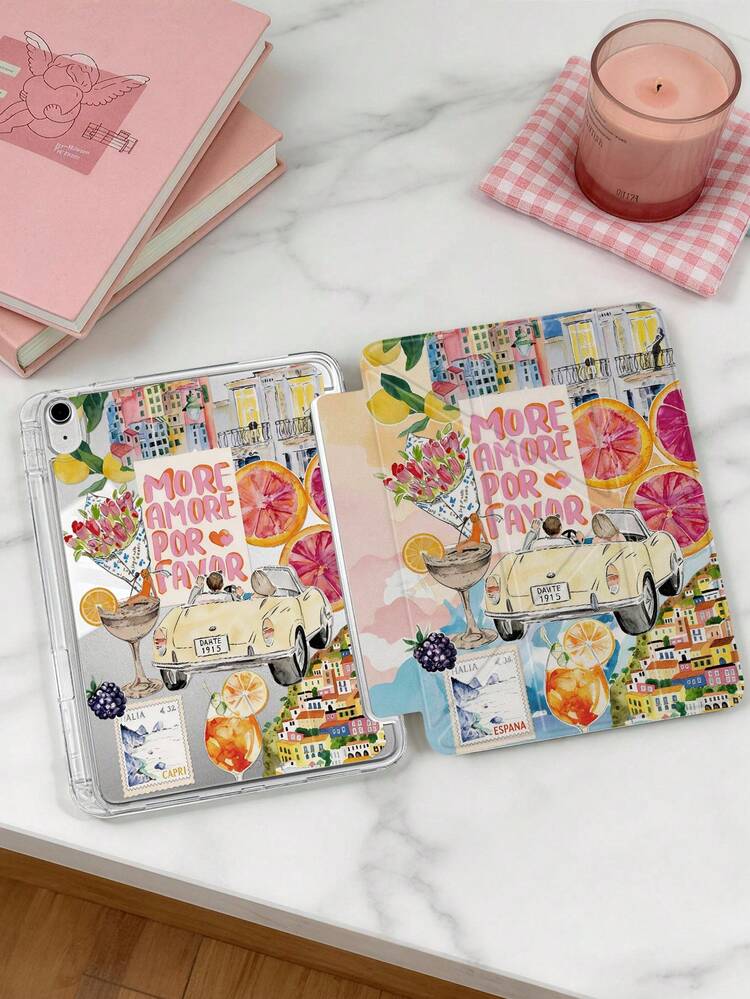 1件 Citrus & Convertible 車用平板保護殼，相容 iPad Mini6/Mini7/10.2/10.5/10.9 (Air4-Air8)/Pro 11/10th Gen/A16/Pro 11 2024 機型，雙面彩色圖案，透明壓克力背殼，絲綢質感 8 角支架，自動休眠/喚醒，內建筆槽，不含筆，部分機型附相機框 - 彩色 - 查看 4