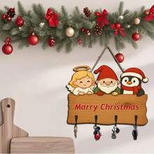2D Flat Wooden Key Rack With 4 Metal Hooks, Christmas Wall Decor, Porch, Room And Villa Decoration, All Season Home Decor - Multicolor - View 4