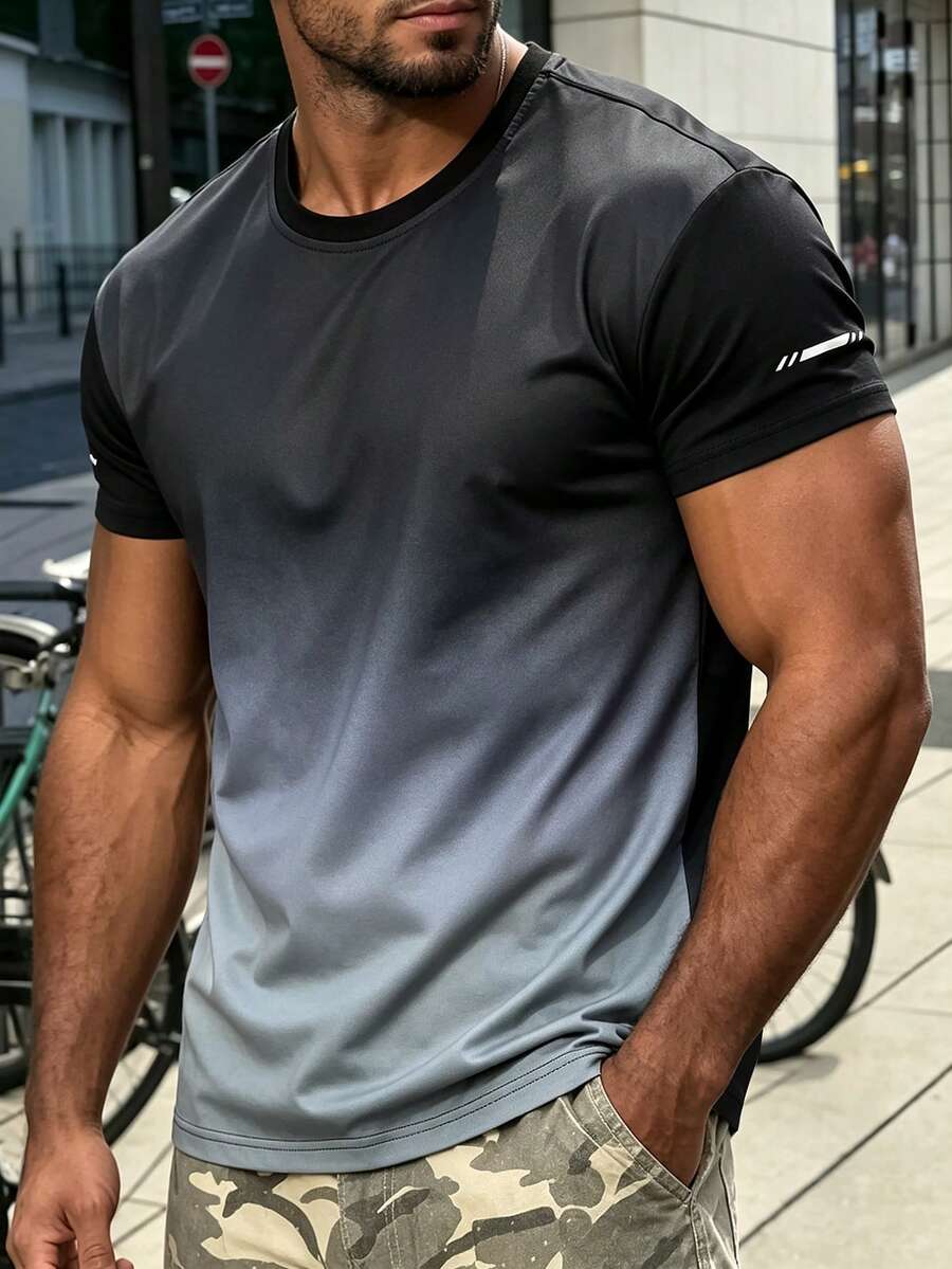 1pc Men's Short Sleeve T-Shirt Outdoor Sports Casual T-Shirt Summer - Grey - View 1