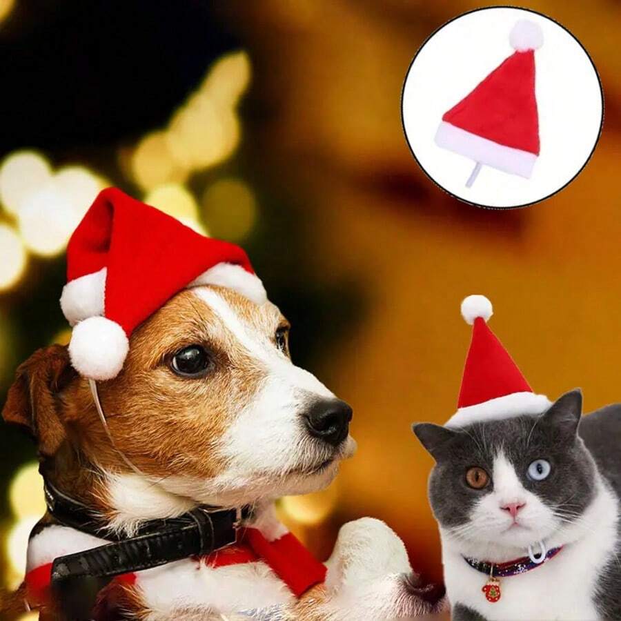 1pc Christmas Decoration Pet Christmas Hat Dog Small Plush Hat - Red - View 1