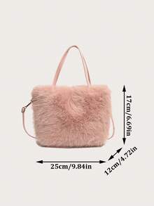 Faux Fur Tote Bag Women's Bucket Plush Luxury Design Ladies Handbags Soft Winter Crossbody Shoulder Bags - Pink - View 7