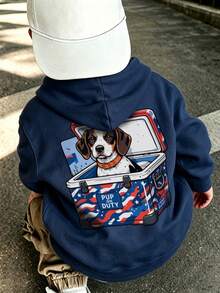 Boys Cute Beagle Dog Ice Bucket Pattern Sweatshirt, Casual Long Sleeve Kids Outdoor Camping Sweatshirt - Navy Blue - View 10
