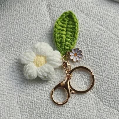1pc Handmade Flower Leaf Keychain, Cute Plant‑Style Bag Pendant, For Car Keys & Daily Use, Valentine Gift