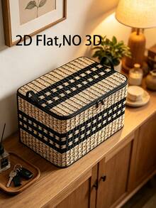 Large Beige Woven Storage Basket With Lid, Foldable And Stackable, Suitable For Organizing Clothes And Blankets, Dust-Proof Large Rectangular Flip-Top Storage Box, 2D Flat Design, Applicable For Entryway, Living Room, Christmas Decor And Underbed Storage - Multicolor - View 5