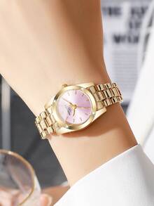 Women's Luxury Minimalist Quartz Watch With Scale Dial, Elegant Alloy Band Wristwatch, Gift For Girlfriend (1pc/Set) Watch Box Not Included - Gold - View 6