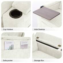2‑Seater White 3‑In‑1 Sleeper Sofa Bed, Convertible Pull‑Out Double Couch, Built‑In Hidden Small Table & Cup Holders For Small Spaces - White - View 5