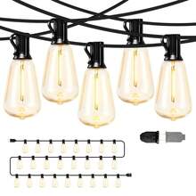 Cadena de luces para exteriores de 7.5M 25 pies, decoración de patio de jardín con blanco cálido de 2500 K, 25 bombillas LED Edison, temporizador de soporte regulable - Tipo de Enchufe A USA (110-127V) - Ver 3