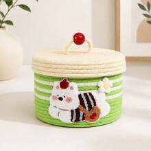 Cotton Rope Storage Basket With Lid, Dustproof Desktop Storage Bin, Creative Woven Organizer For Snacks Sundries, Household Home Storage Container, Random Style Sent - Multicolor - View 6