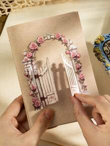 10pcs Vintage Garden Flower Gate Hard Card Stickers, Scrapbook DIY Collage Decoration, Journal Planner Material - Garden Gate - View 5