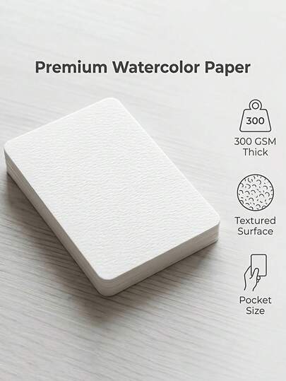 50 Sheets Mini Watercolor Paper, Thick Pure Wood Pulp Paper Pages, Pocket Size Rounded Corners, Fine Fabric Texture, Round Edge Design, Suitable For Travel Sketching, Painting, Watercolor, For Beginners And Professional Artists