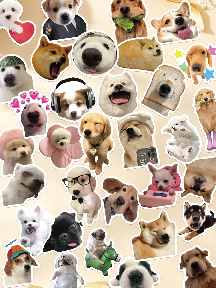 50pcs Funny Dog Meme Stickers PVC Gift Cartoon Decoration Scrapbook Laptop Luggage Guitar Water Cup Phone Case DIY Decal - Funny Dog - View 1