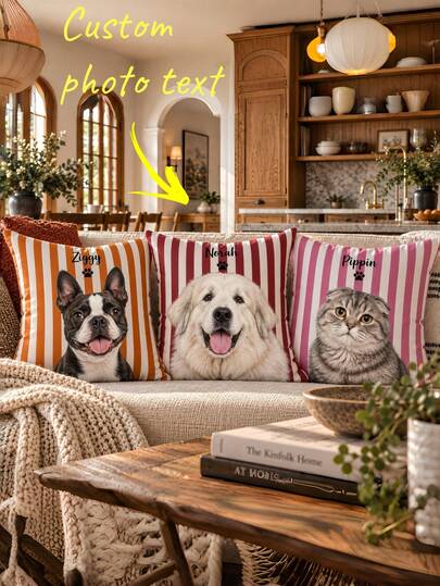 1 pieza Funda de almohada personalizable con nombre, funda de almohada decorativa con foto de mascota personalizada, adecuada para Navidad, Día de San Valentín, Día del Padre, Día de la Madre, boda, vacaciones, decoración de habitación de pareja, funda de almohada personalizada, regalo para seres queridos, sin relleno de almohada, duradera, transpirable, ligera, lavable, linda, cálida, suave, cómoda, minimalista, personalizada, única, para él, para ella, novio, novia, papá, mamá, familia, amigos, cama, coche, dormitorio, sala de té, sala de estar, sofá