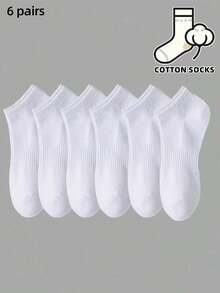 3/6/10 Pairs Women's Casual Boat Socks, Classic Ribbed Cuff Pure White Soft Socks, Daily College Style Women's Socks, Women's Boat Socks - Multicolor - View 5