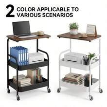 3-Tier Metal Utility Cart, Metal Storage Rack, Rolling Cart With Wooden Top, Multi-Functional Storage Rack With Wheels, Durable Steel Frame, Suitable For Kitchen, Office, Bedroom, Living Room - View 11