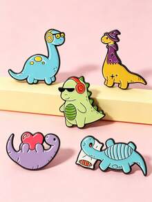 1pc/5pcs Cute Cartoon Brooch With Assorted Dinosaur Patterns, Fashion Clothing Accessory Badge, Bag Lapel Pin, Gift For Friends - Multicolor - View 3