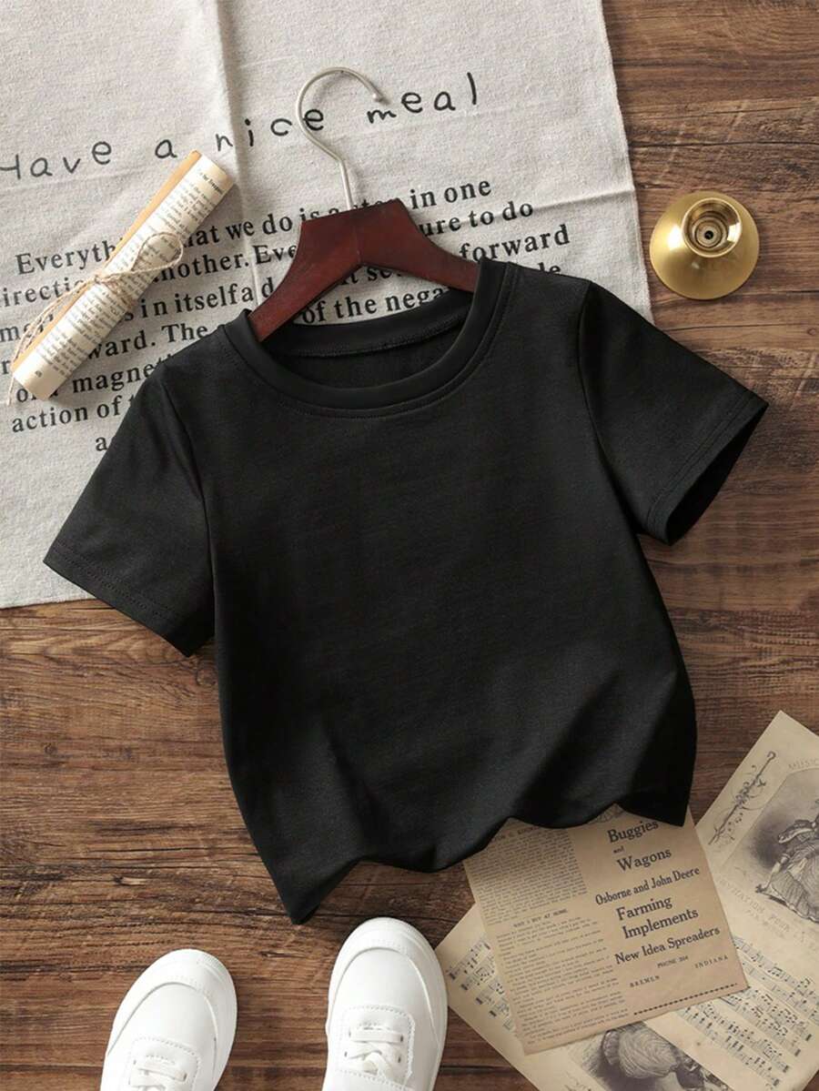 Toddler Girls Cute Cartoon Vegetable Print Short Sleeve T-Shirt Casual Daily Wear - Black - View 1