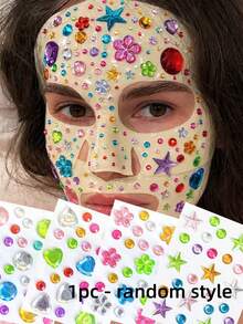 5/3/1pc Extra Large Colorful Star, Heart, Flower Rhinestone Jewelry Stickers, Self-Adhesive Eye, Face, Body Gem Decals For Rave, Festival, Carnival, Cosplay And Party Makeup Decoration - Multicolor - View 11