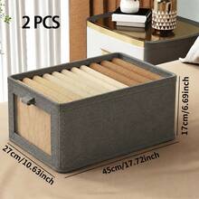1/2pcs Foldable Fabric Storage Box, Wardrobe Linen Visible Window Organizer Bin For Clothes, Jeans, Living Room Toy & Miscellaneous Item - Grey - View 14