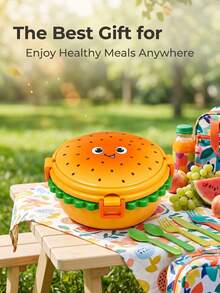 Creative Hamburger Shaped Portable Lunch Box, 304 Stainless Steel Divided Compartment Bento Box, Outdoor Picnic Portable Fresh-Keeping Food Container - Multicolor - View 2