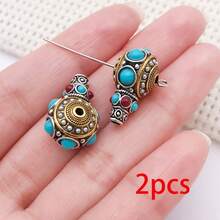 2pcs Three Hole Guru Beads Alloy Inlaid Turquoise Red Stone Buddha Head Charms For DIY Bracelet Handmade Mala Jewelry Making - Multicolor - View 12
