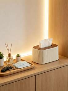 1pc Vertical Textured Paper Towel Holder Cover Decorative Rectangular Dispenser | With Removable Lid, Waterproof Decorative Napkin Holder, Suitable For Kitchen Countertop, Bathroom Vanity, Office Home Decor, Living Room, Nightstand - Multicolor - View 3