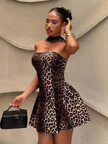 Vestido corto línea A sin mangas estampado de lunares, estilo francés, para fiesta - Multicolor - Ver 4