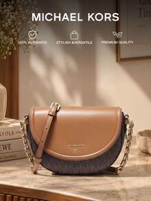 Michael Kors Jet Set Charm Women's Half-Moon Crossbody Bag, Vintage Flap Saddle Shoulder Bag With Chain Strap – Brown/Tan - Brown - View 1
