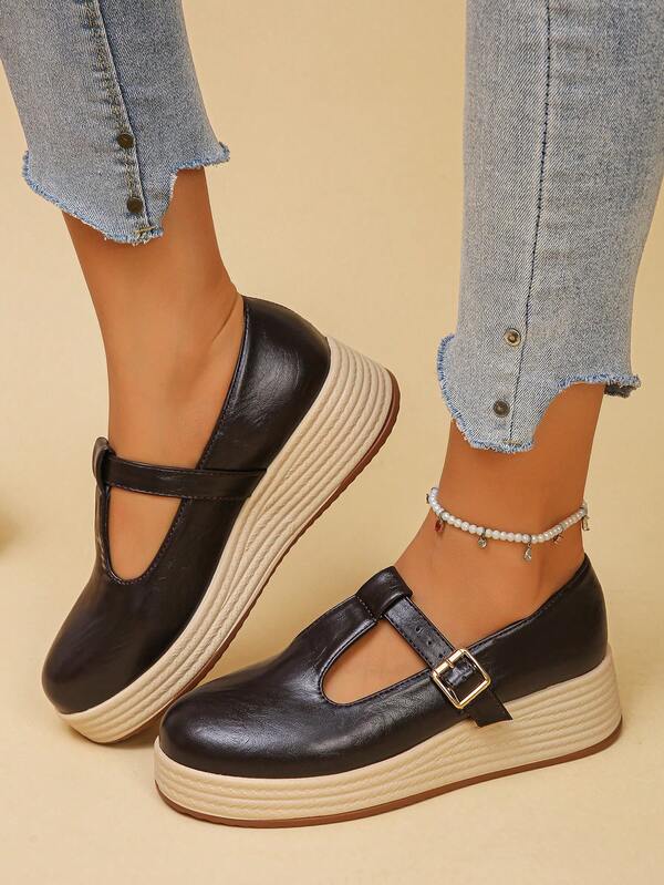 Women's Vintage Slouchy Shoes 2026 Spring/Autumn New Thick Sole Wedge Heel Fashion Casual Shoes T-Strap Mary Jane Shoes Fisherman Shoes Loafers