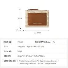 Women's Bi-Fold PU Woven Clutch Wallet, Multiple Card Slots, ID Window, Zipper Coin Pocket, Portable Small Wallet - Multicolor - View 7