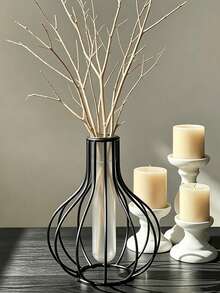 1pc/Hollow Iron Art Glass Vase, Ins Style Vase, Suitable For Dried Flowers, Artificial Flowers, Reed Flowers, Roses And Other Small Desktop Decor Home Accessories, For Living Room, Bedroom, Floral Arrangement Vase - Pumpkin Bottle - View 6