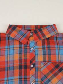Women's Plus Size Casual Loose Fit Colorblock Plaid Button-Down Shirt - Red - View 3