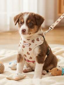 Custom Embroidered Name Dog Harness And Leash Set, Cute Bear Print Personalized Pet Vest Harness For Small Dogs, Adjustable Soft Puppy Walking Leash Kit, Customized Dog Gift - Multicolor - View 2