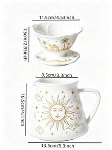 2pcs Drip Coffee Maker Set, Decorated With Sun, Camel, Palm Tree, Moon, Star, Auspicious Cloud Patterns, Ceramic Glass Carafe And Ceramic Coffee Dripper, Suitable For Home, Camping And Outdoor Activities Handheld Coffee Brewer - Multicolor - View 5