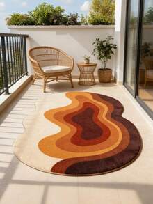 High-Quality Velvet Dot Plastic Bottom 1pc Modern Uniquely Shaped European-Style Abstract Wave Pattern Living Room Carpet Creative Caramel Brown Gradient Bedside Rug For - Multicolor - View 3