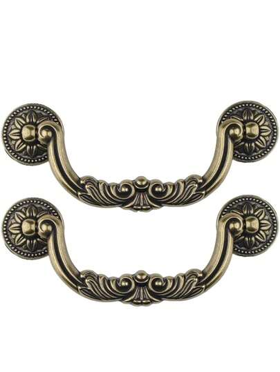 Bronze Cabinet Pulls, Vintage Carved Floral Drawer Handles, 96mm Hole Spacing Retro Furniture Hardware, Suitable For Vanity, Cabinet, Wardrobe, Closet, Drawer, Door Decoration