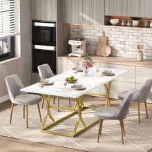 Luxurious Dining Table / Dining Table For 8–10 People / 2.5 Cm Thick Tabletop, Metal Legs / MDF Material, Marble Look / Suitable For Living Room And Dining Room, 200 * 80 Cm, White + Gold - White - View 2