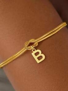 1pc Minimalist Niche Gold Knotted Double Layer A-Z Letter Pendant Bracelet For Women, Suitable For Delicate Daily Wear And Gift Giving - Multicolor - View 5