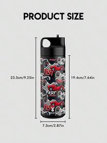 Meoky 19oz Black & Red Racing Cartoon Print Stainless Steel Water Bottle With Loop Lid, Portable Water Bottle - Black and Red Racing - View 7