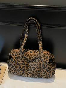 Printed Pattern Luggage Bag With Front Pocket And Large Capacity, Handheld Storage For Clothes And Personal Items, Zipper Closure, Vintage Hot Girl Style Travel Bag, Suitable For Short Trips, Shopping And Outings, For Girls Who Like Personalized Vintage Outfits - Brown - View 6